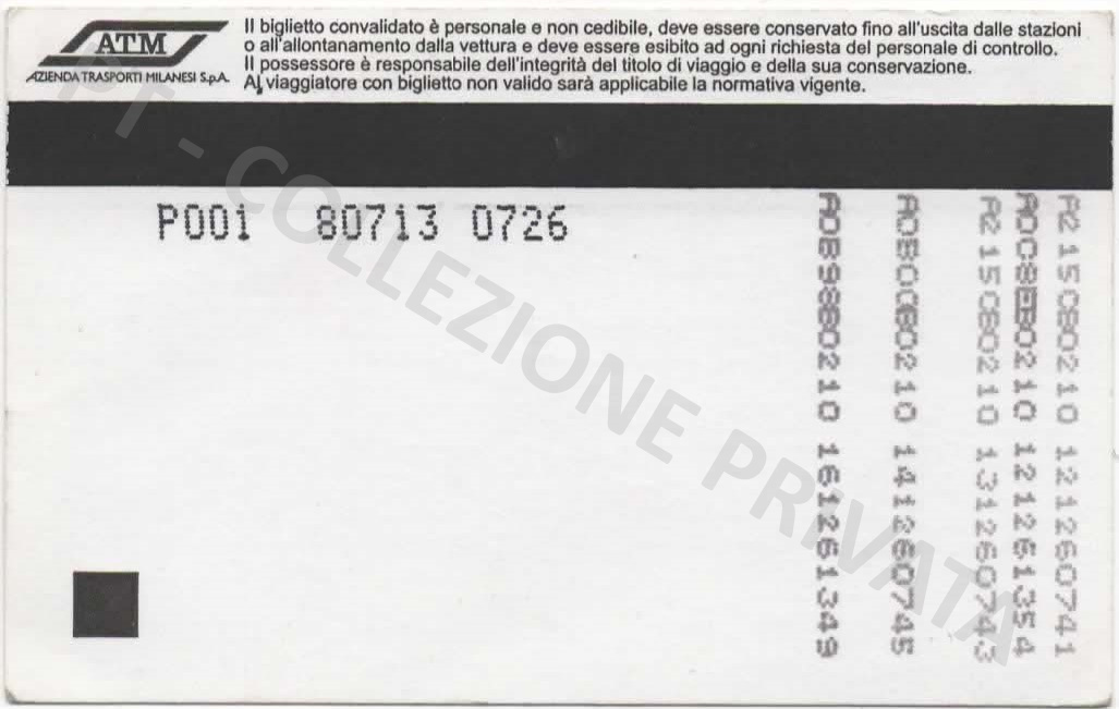 Biglietto ATM - matrice magnetica 2162.6 2x6 (retro)
